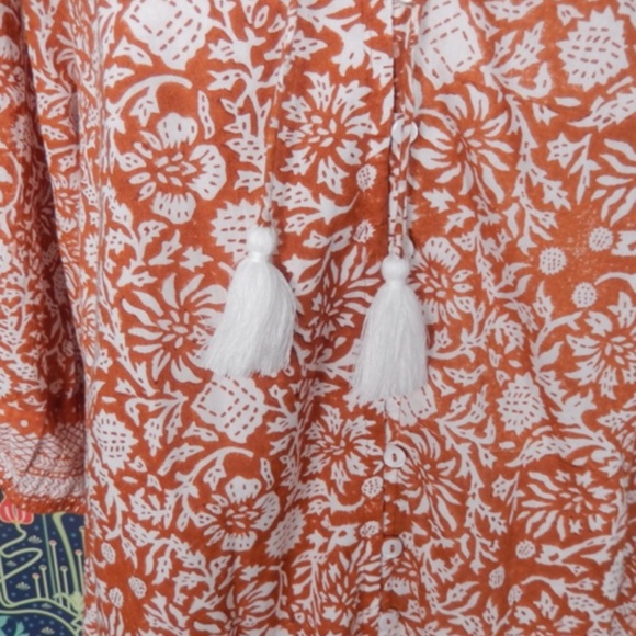 Cleobella Gwen Anila Brown White A-Line Boho Hippie Mini Dress-Missing Sash - Picture 4 of 6